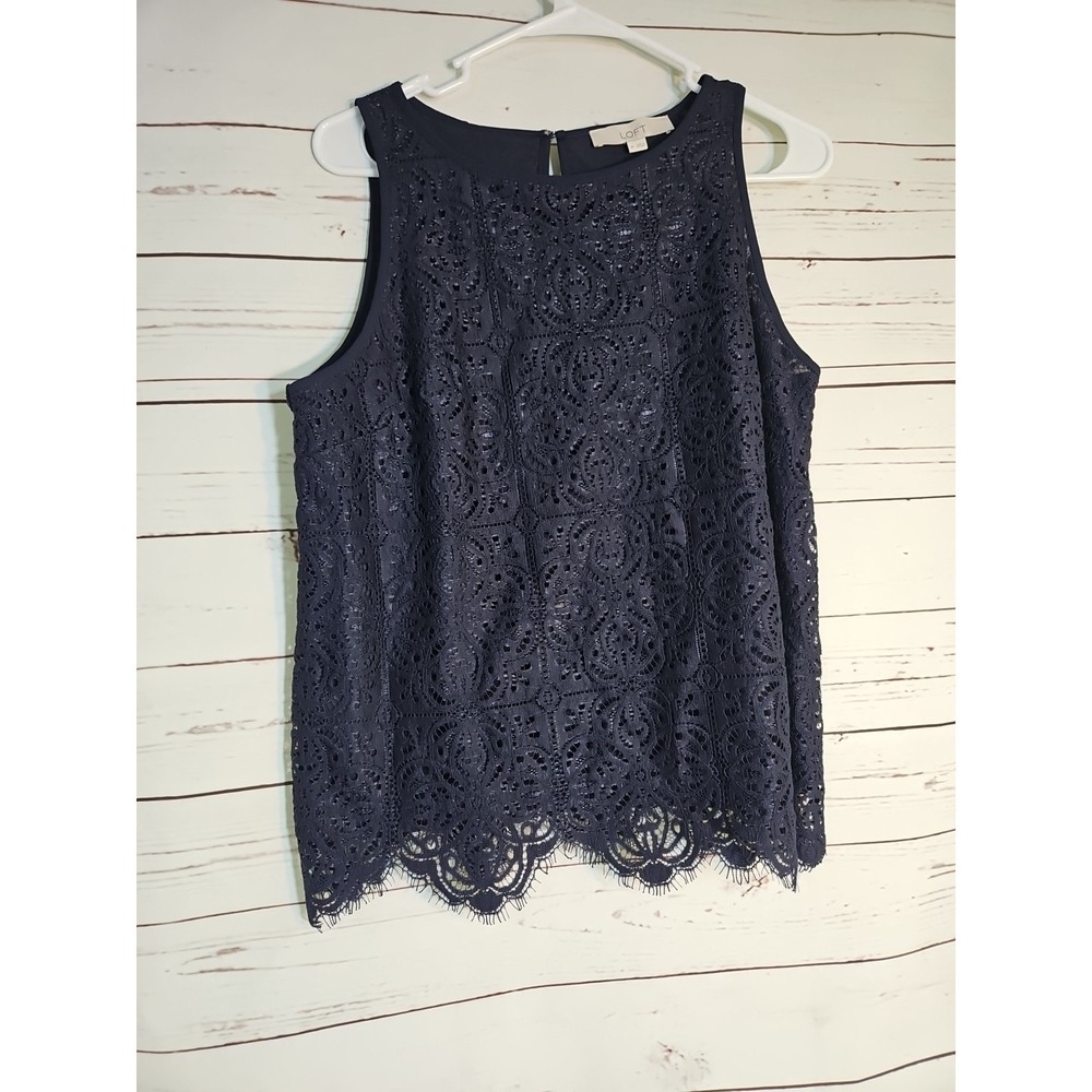 Loft Tank Top Women's Size Medium Navy Lace Round Neck Blouse & Skirt